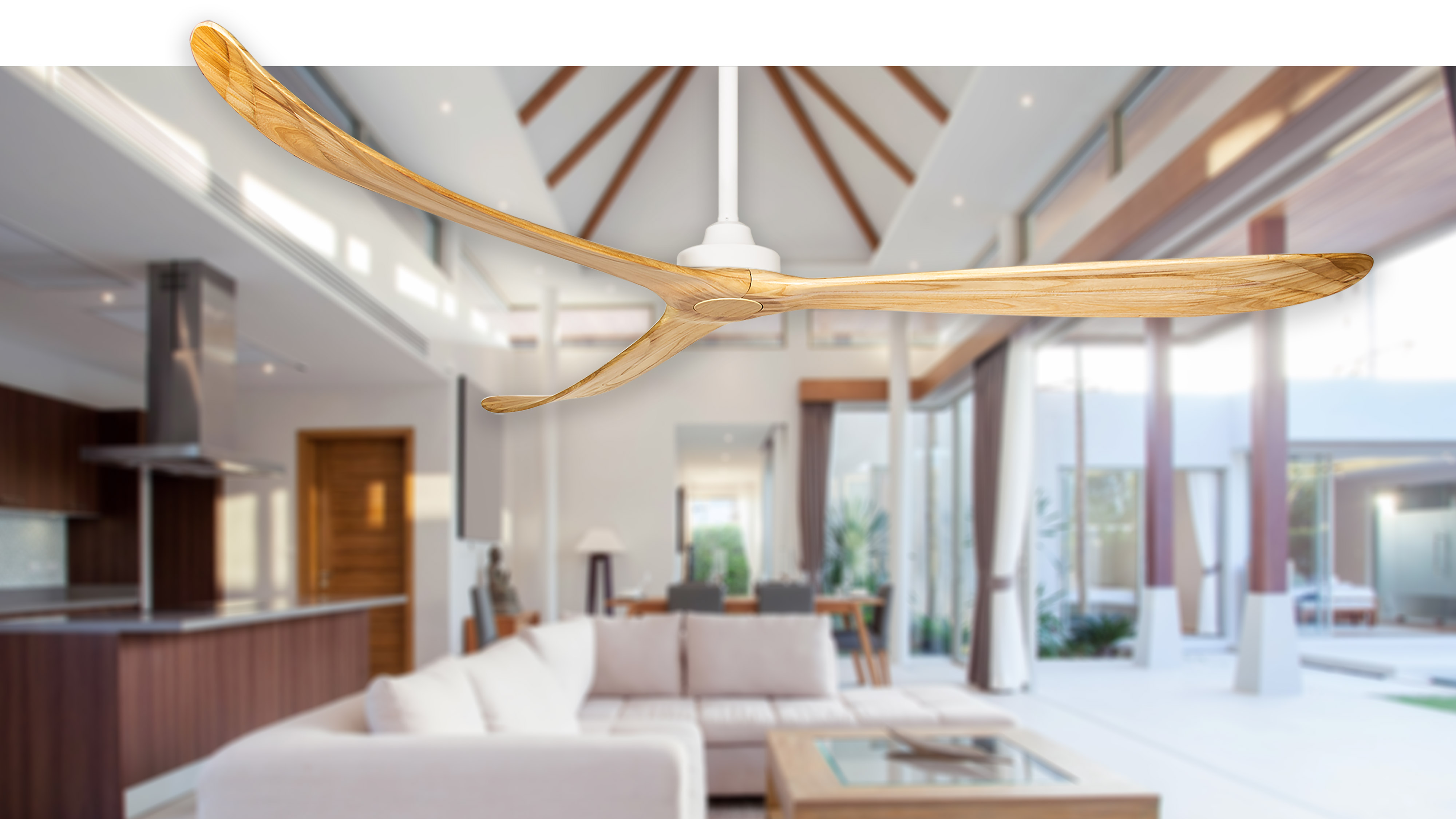 100" Kirra DC Ceiling Fan in White with Natural timber blades