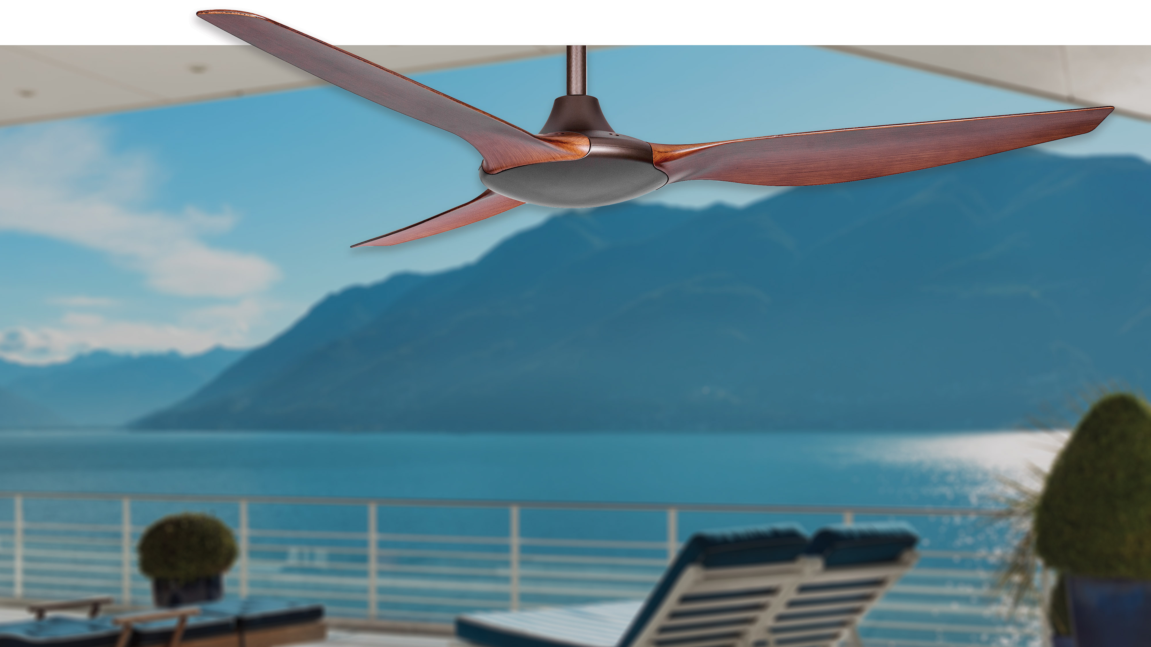 All-weather polymer Delta DC ceiling fan is ideal for coastal cooling