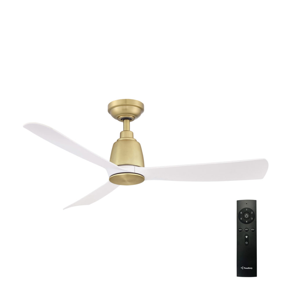 44" Kute DC Ceiling Fan in Satin Brass with White blades