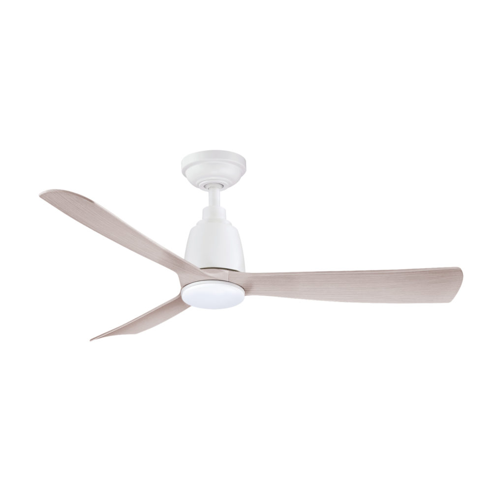 44" Kute DC Ceiling Fan in White with Washed Oak blades & 14W LED Light