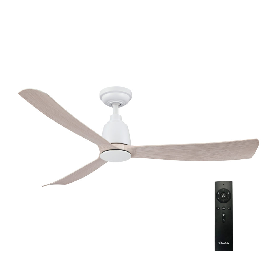 52" Kute DC Ceiling Fan in White with Washed Oak blades