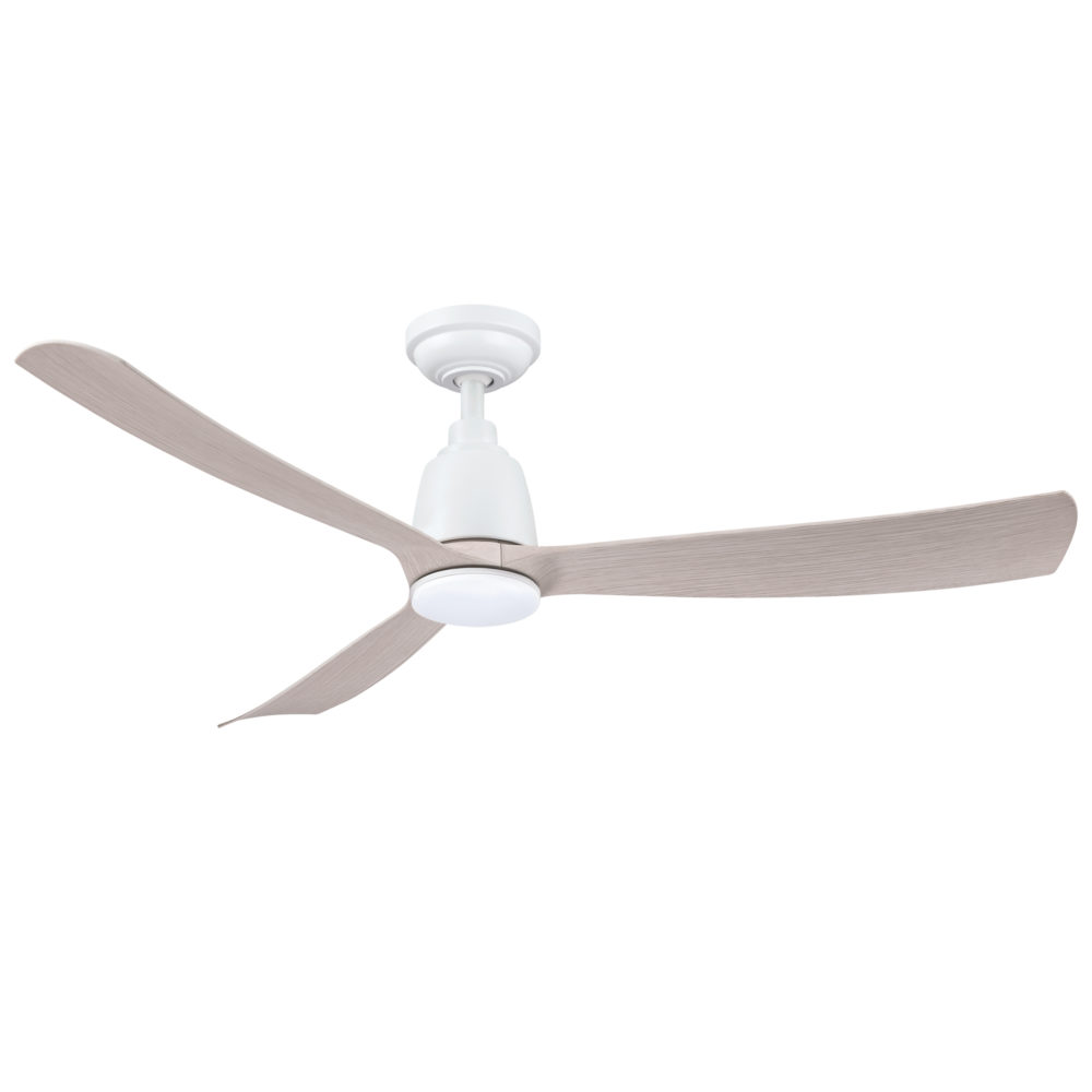 52" Kute DC Ceiling Fan in White with Washed Oak blades & 14W LED Light Kit