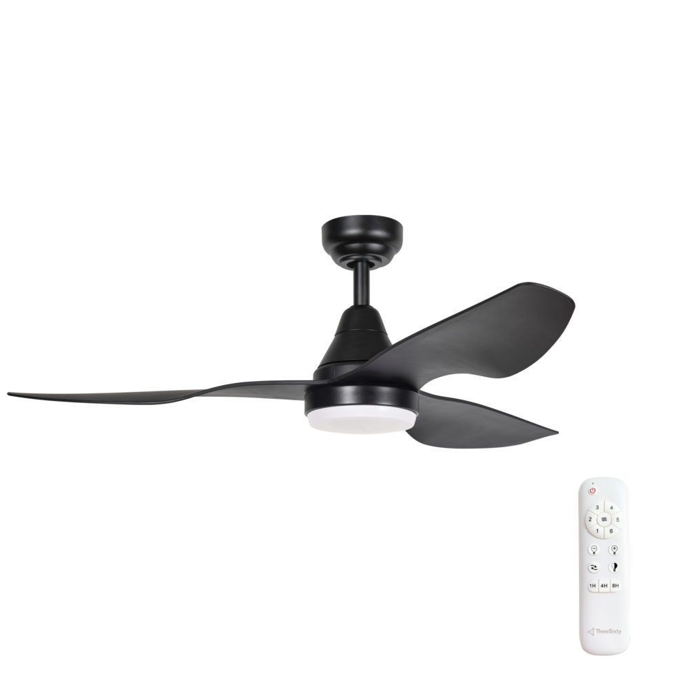 45" Simplicity DC Ceiling Fan in Black with 18W LED Light & Remote Control