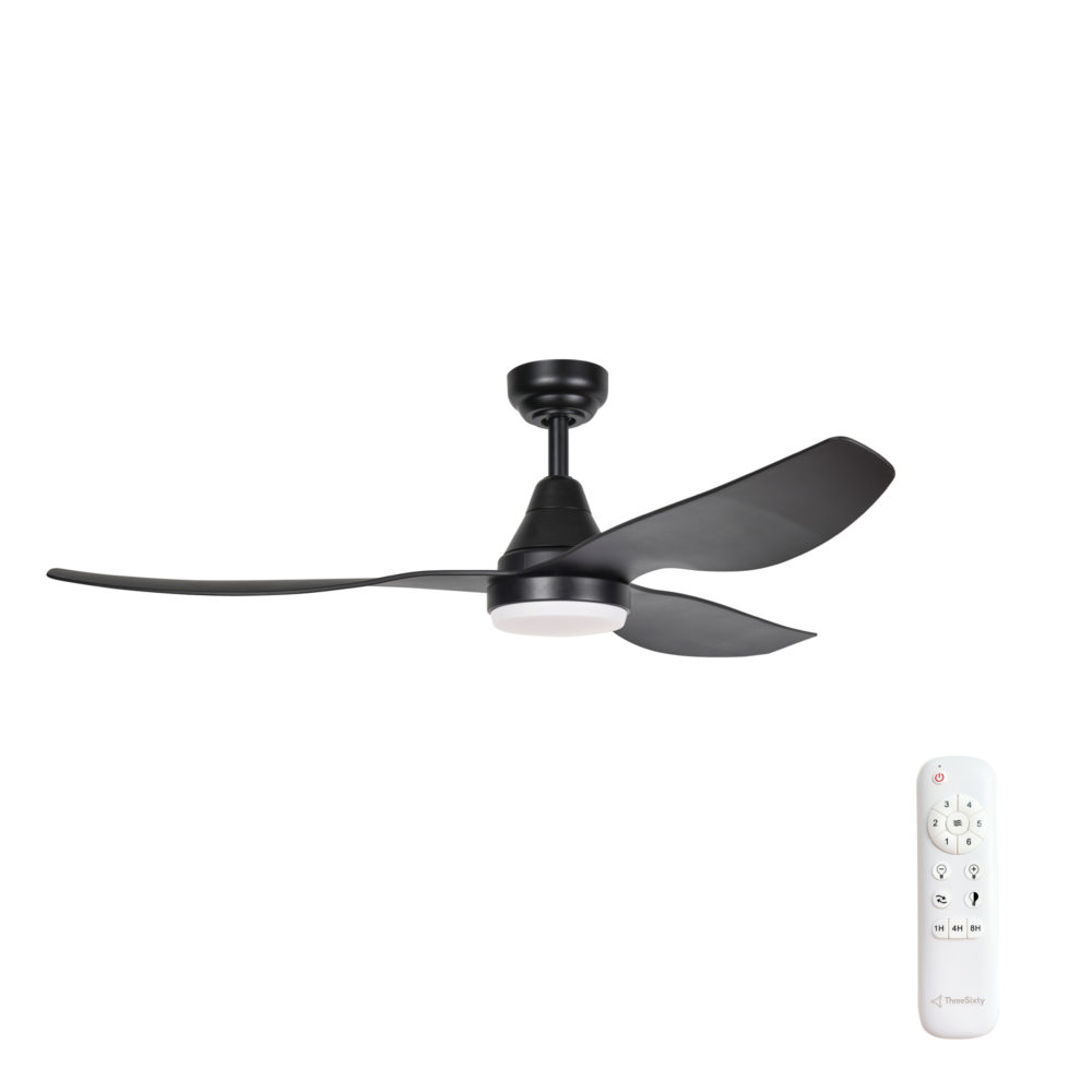 52" Simplicity DC Ceiling Fan in Black with 18W LED Light & Remote Control
