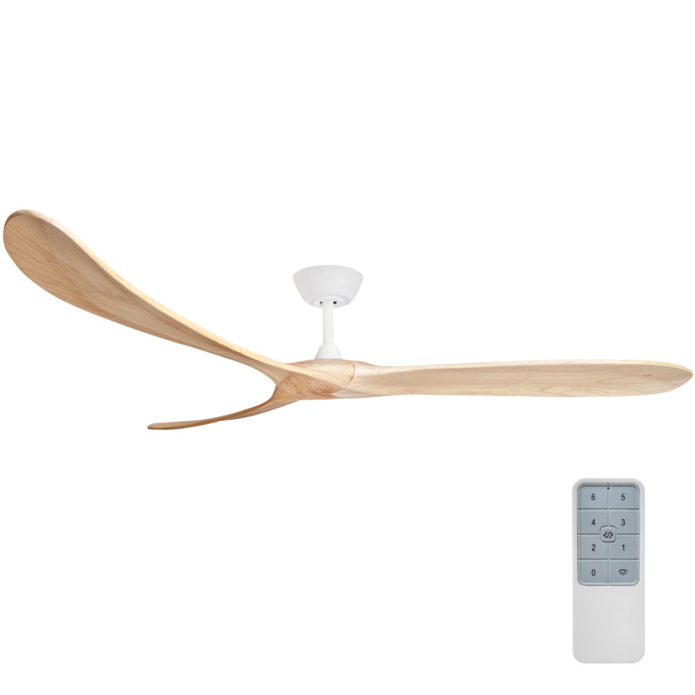 72" Timbr DC Ceiling Fan in Matte White with Natural blades