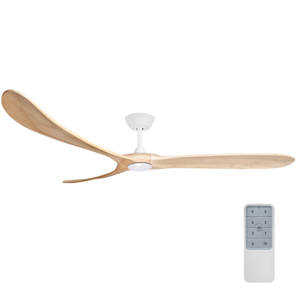 72" Timbr DC Ceiling Fan in Matte White with Natural blades and 17W LED Light