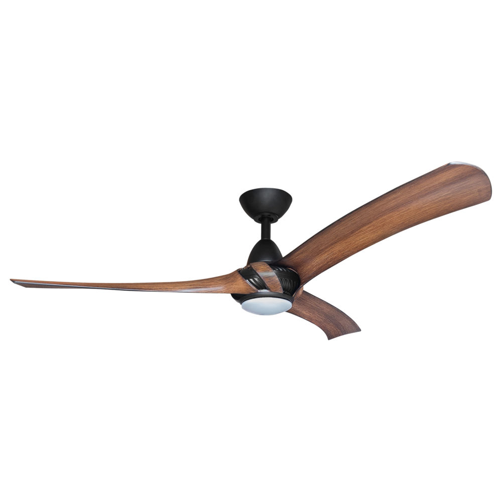 52" Arumi V2 Ceiling Fan in Black with Koa Blades and 17W Dimmable LED Light