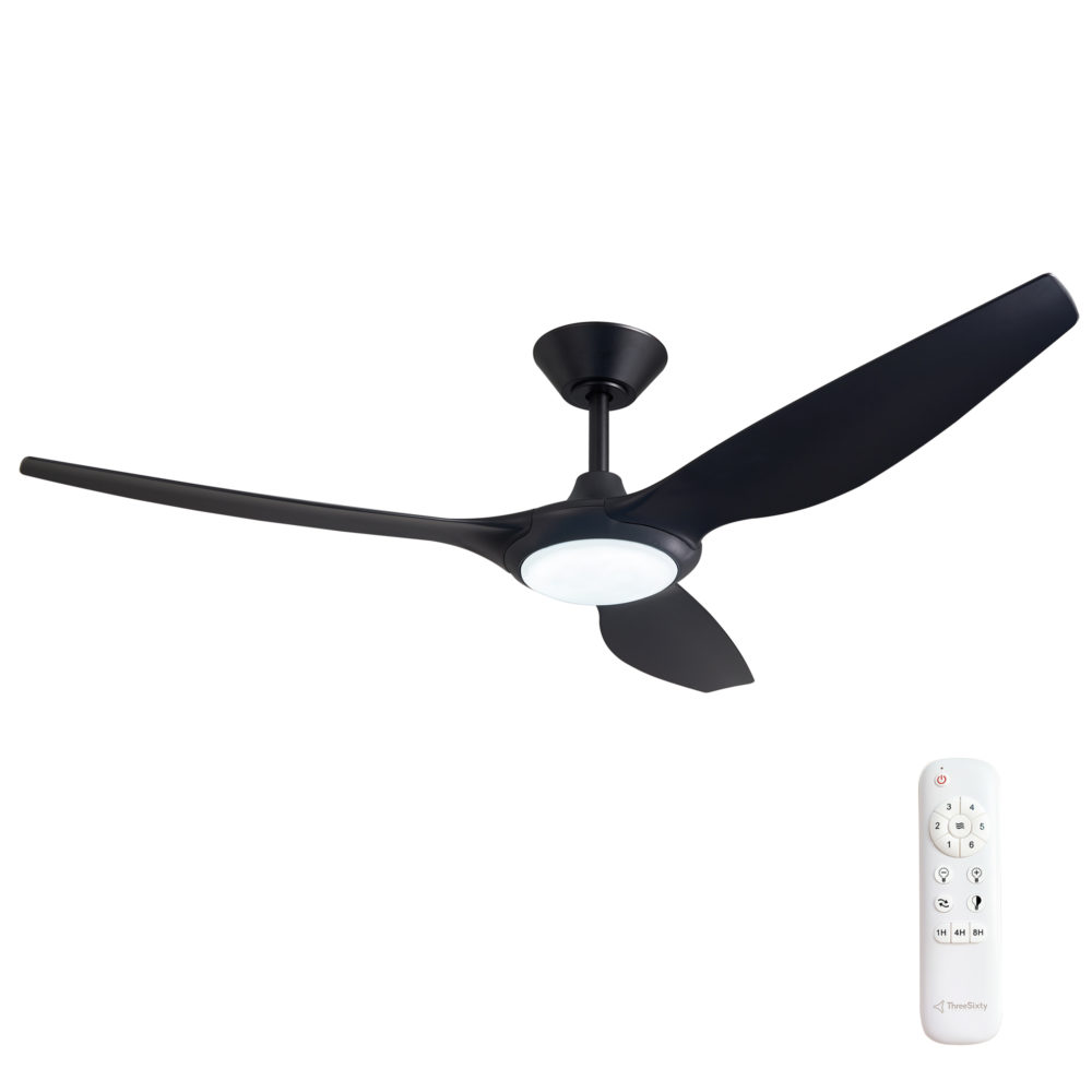 56" Delta DC Ceiling Fan in Black with 18W Dimmable CCT LED Light