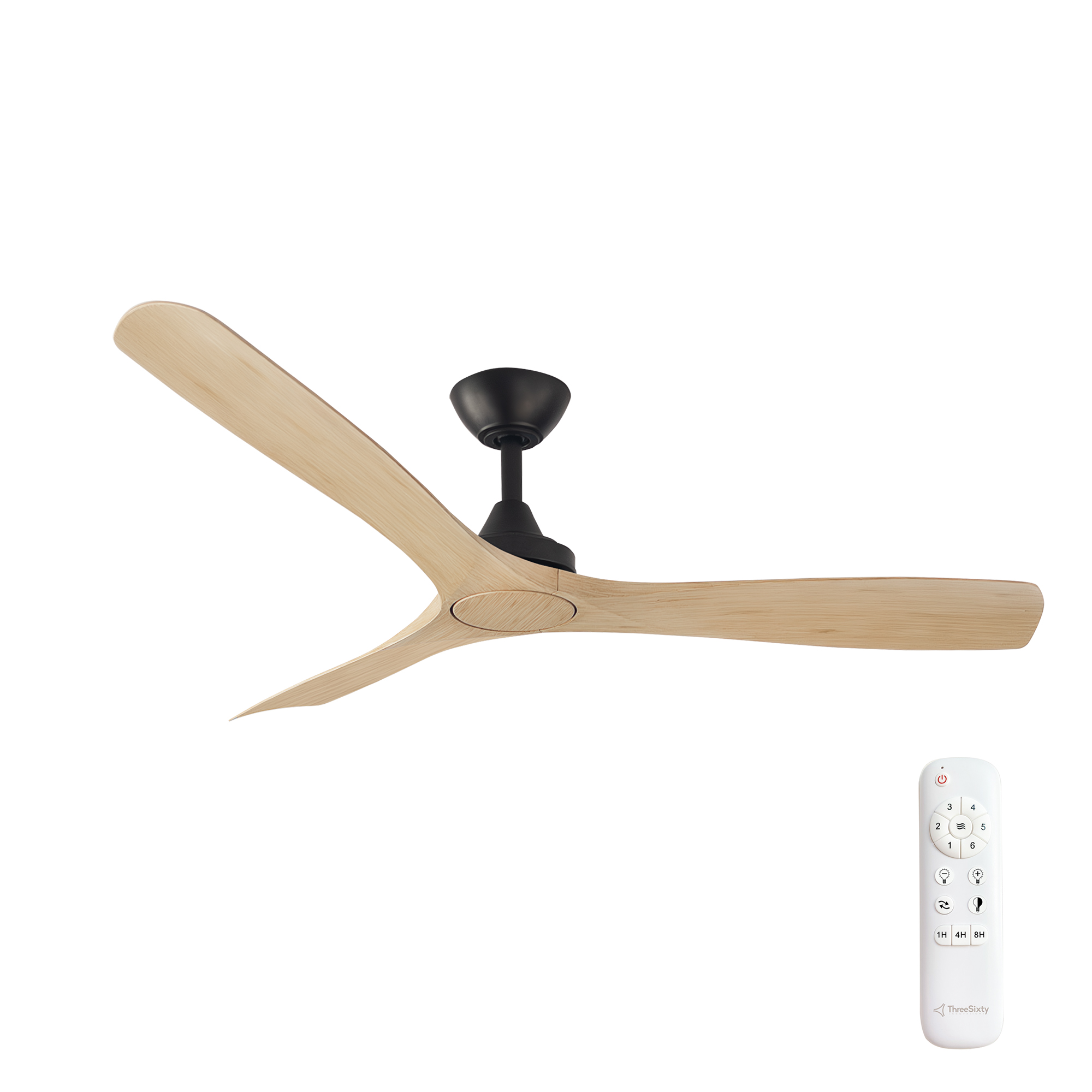 52" Spitfire DC Ceiling Fan in Black with Natural blades