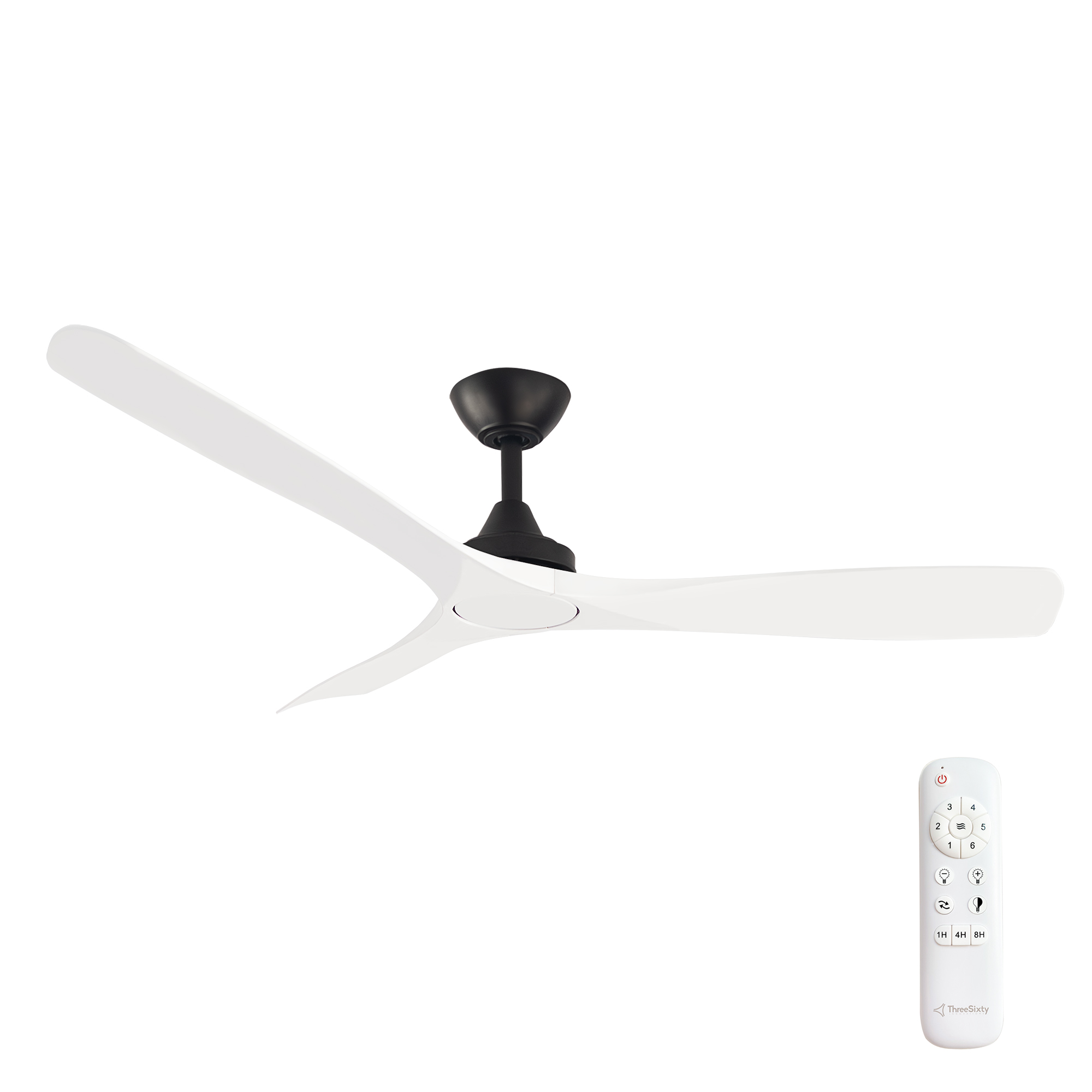52" Spitfire DC Ceiling Fan in Black with White blades