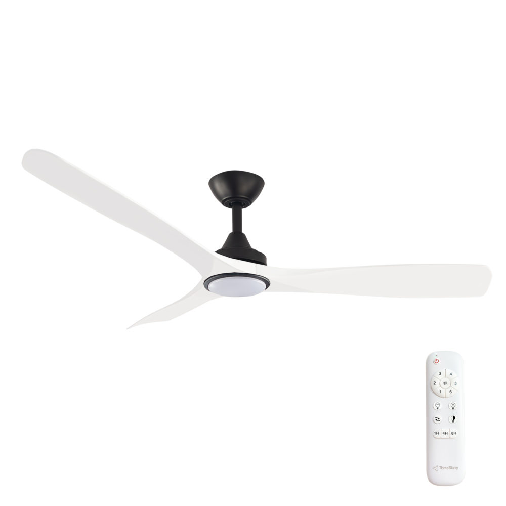 52" Spitfire DC Ceiling Fan in Black with White blades and 18W LED Light