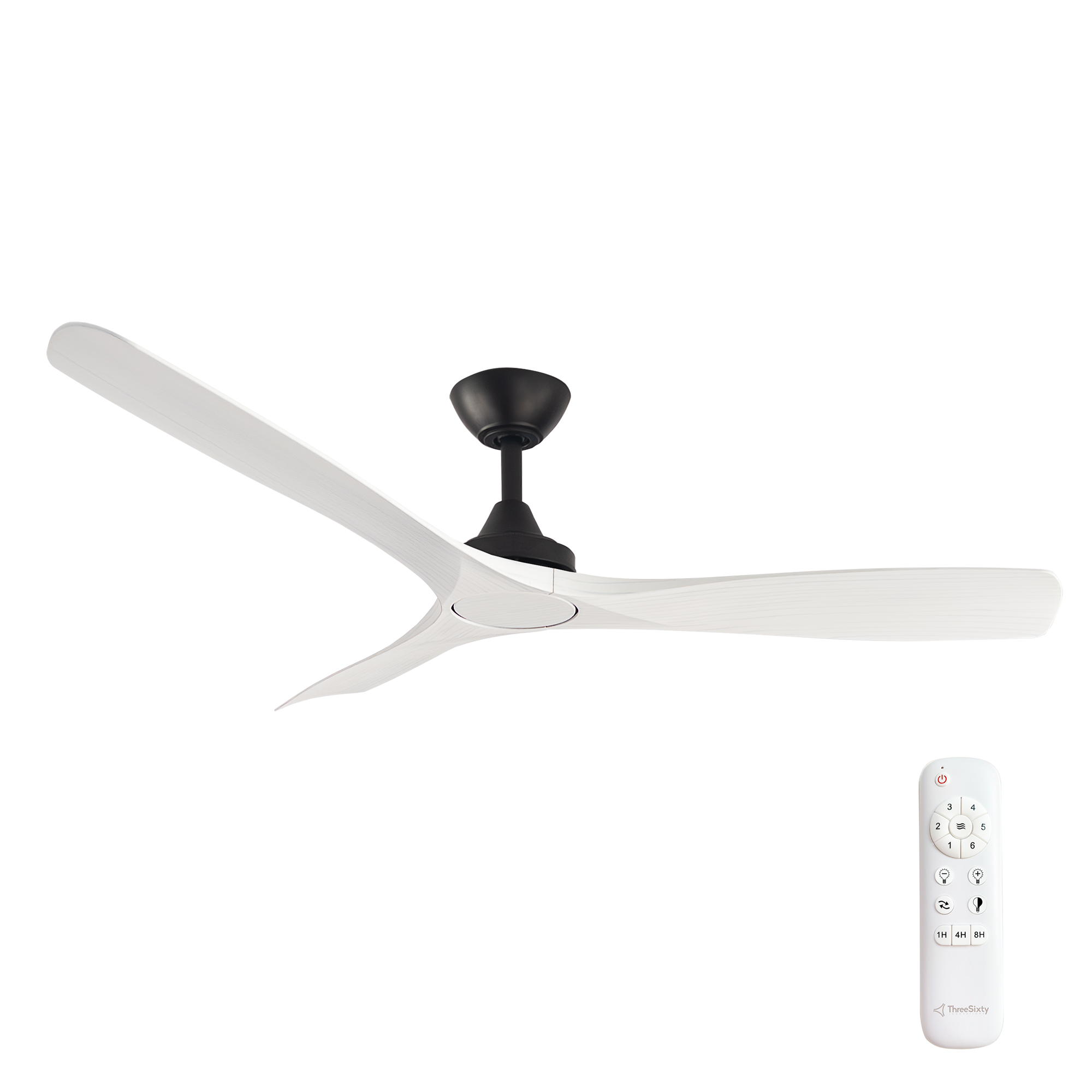 52" Spitfire DC Ceiling Fan in Black with White Wash blades