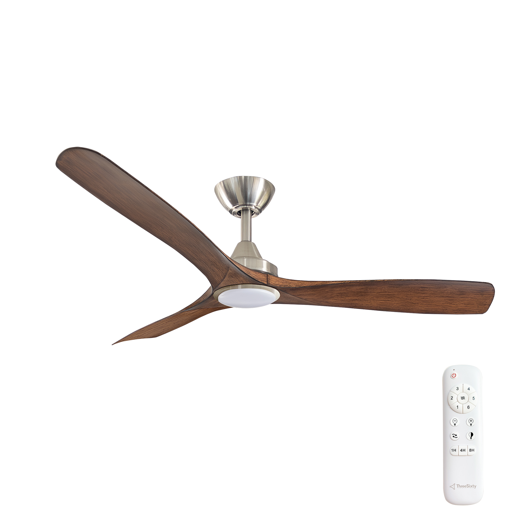 52" Spitfire DC Ceiling Fan in Brushed Nickel with Koa blades and 18W CCT LED Light