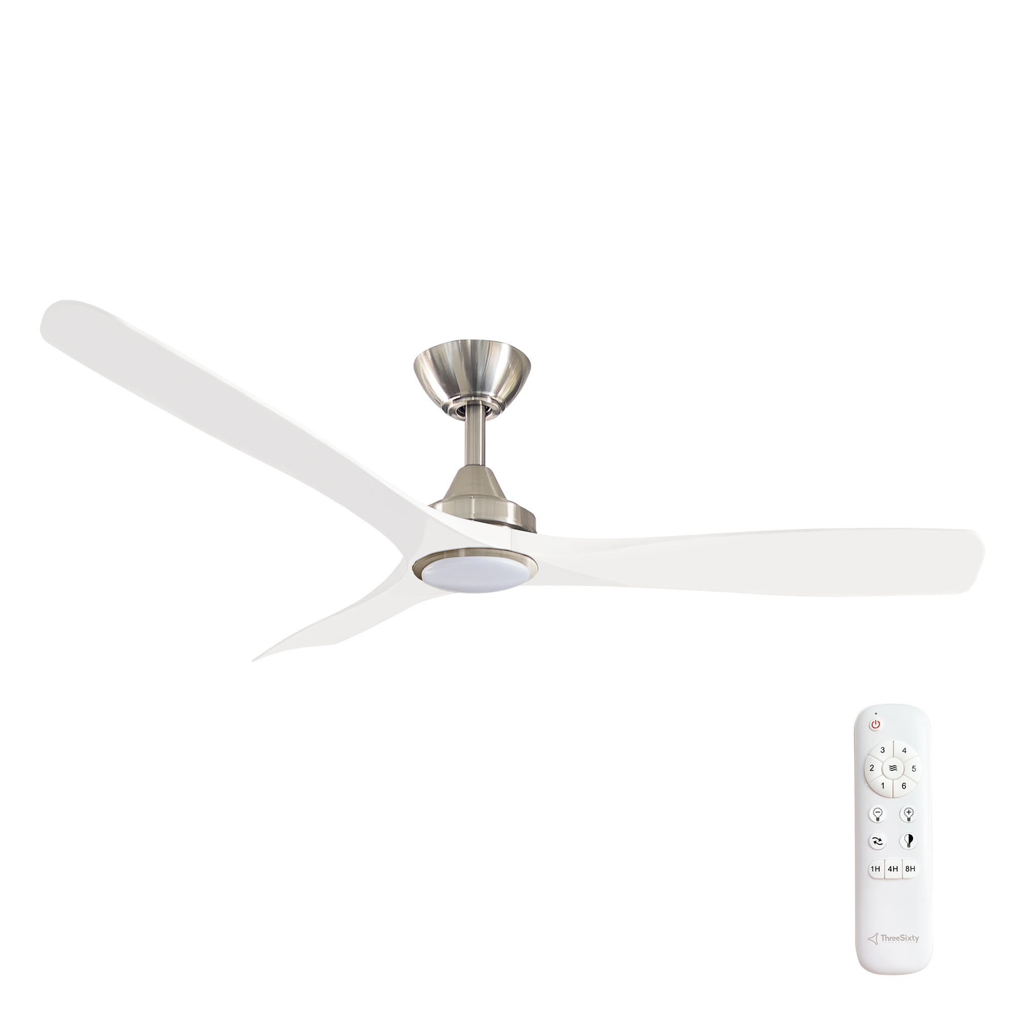 52" Spitfire DC Ceiling Fan in Brushed Nickel with White blades and 18W CCT LED Light