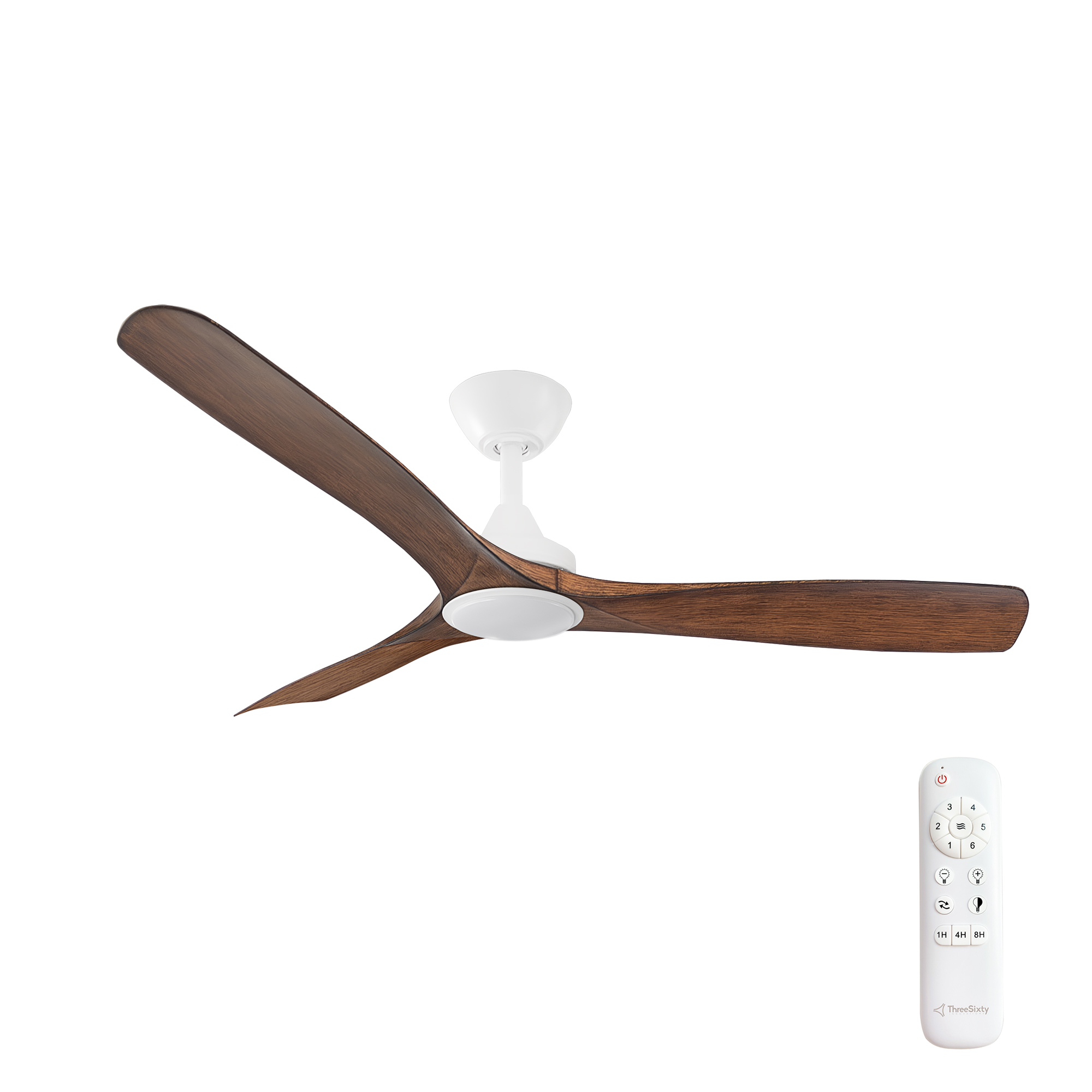 52" Spitfire DC Ceiling Fan in Matte White with Koa blades and 18W LED Light