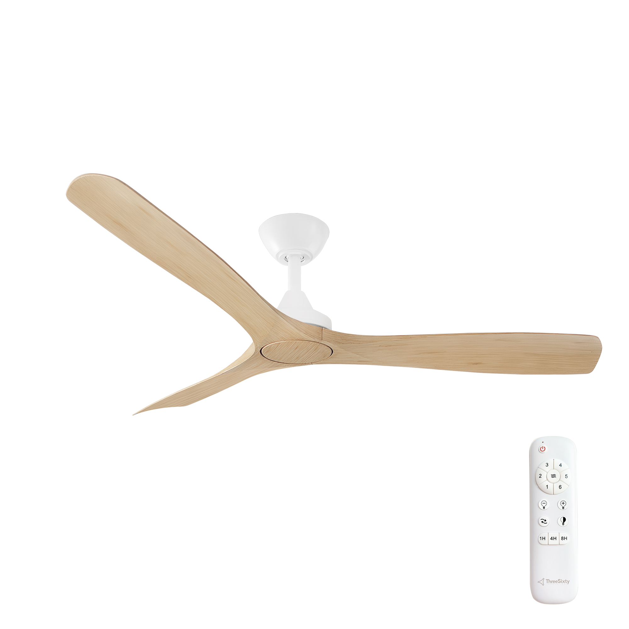 52" Spitfire DC Ceiling Fan in Matte White with Natural blades