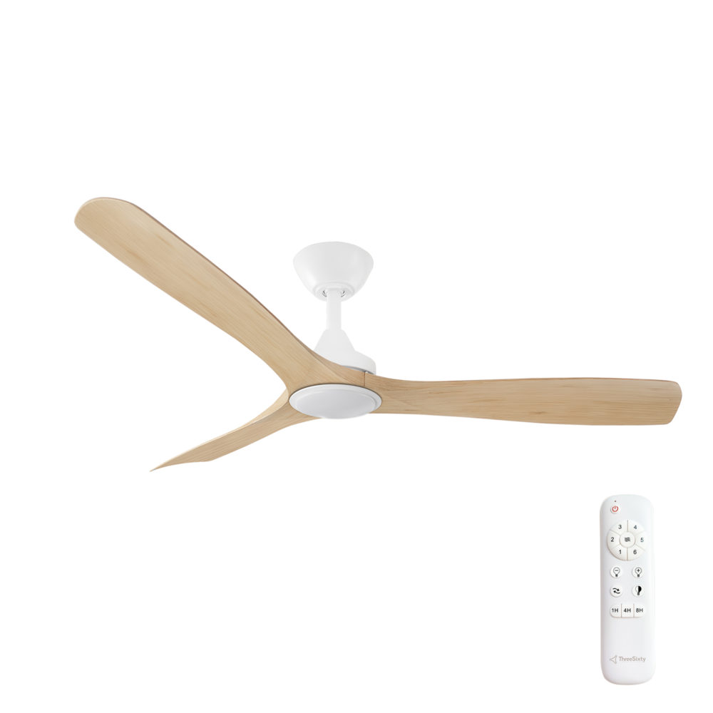 52" Spitfire DC Ceiling Fan in Matte White with Natural blades and 18W CCT LED Light