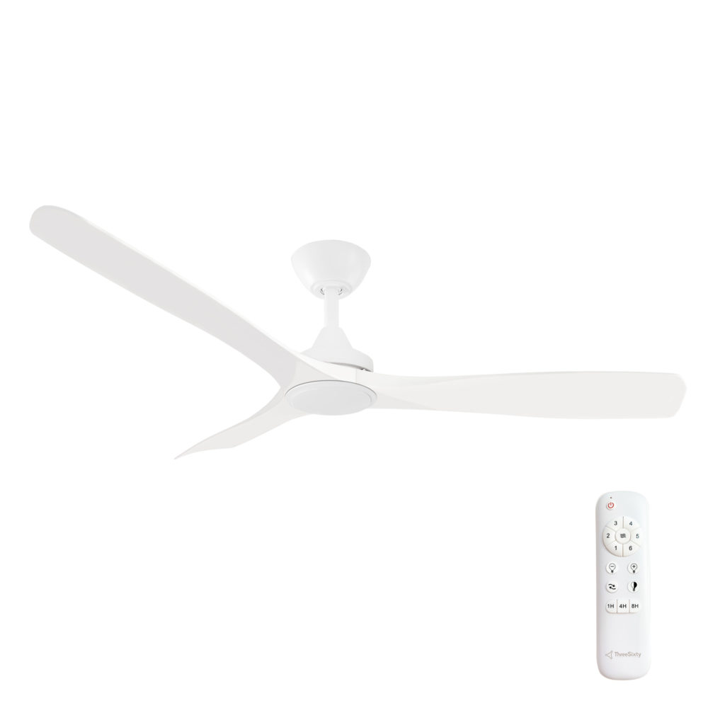 52" Spitfire DC Ceiling Fan in Matte White with White blades and 18W LED Light
