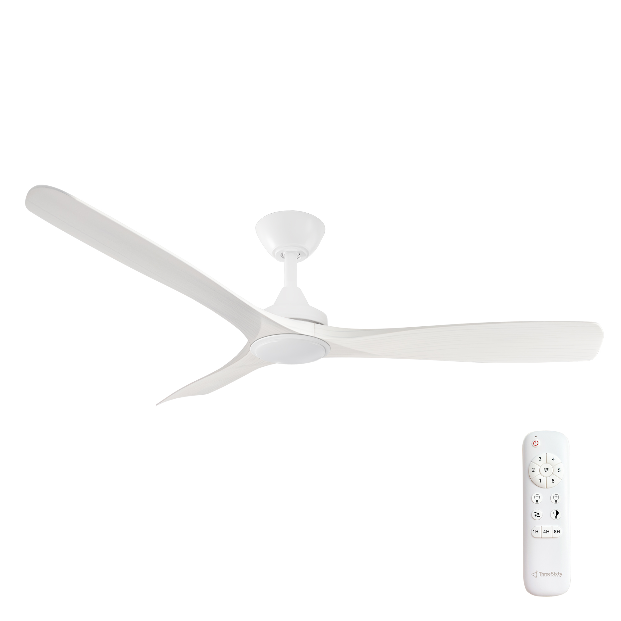 52" Spitfire DC Ceiling Fan in Matte White with White Wash blades and 18W CCT LED Light