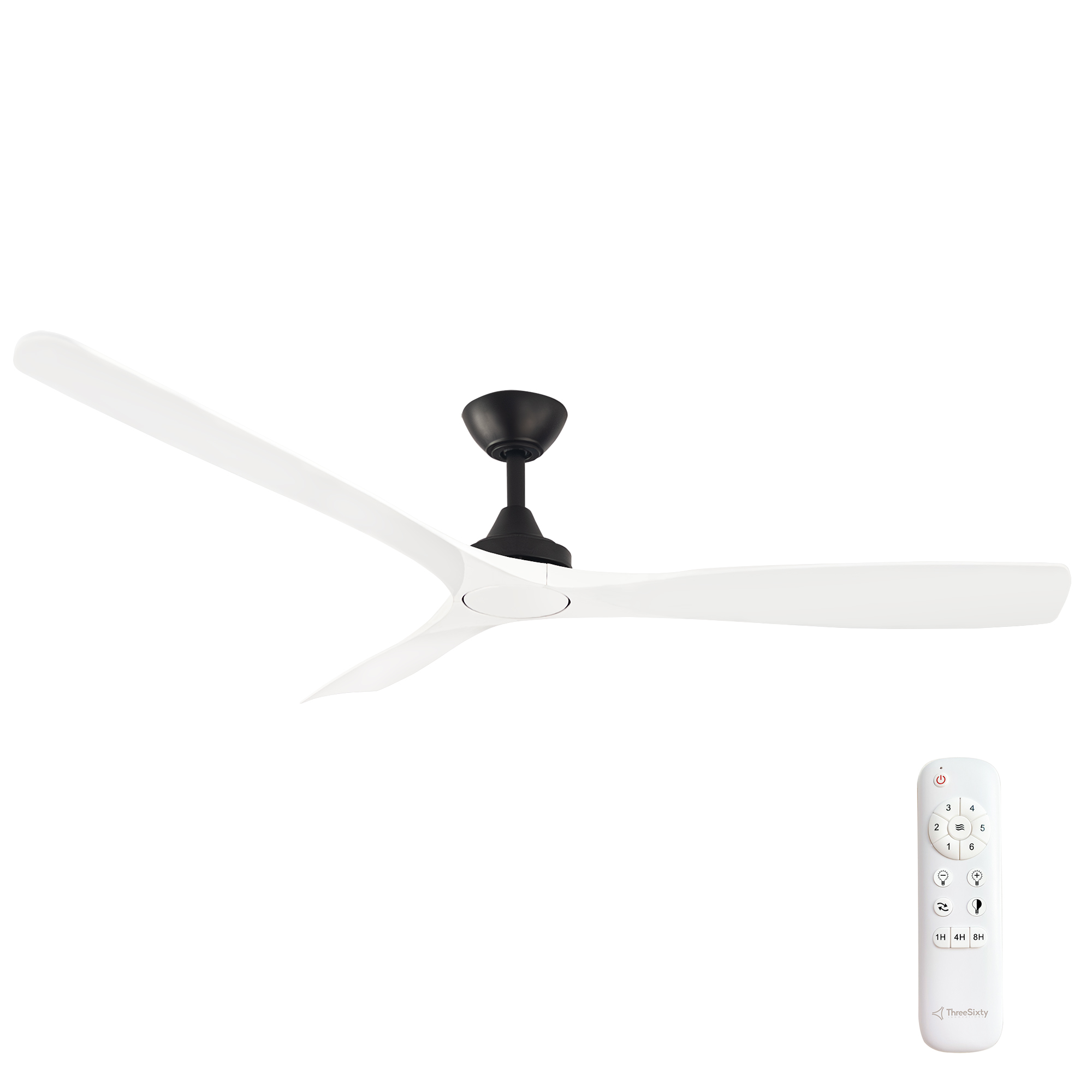 60" Spitfire DC Ceiling Fan in Black with White blades