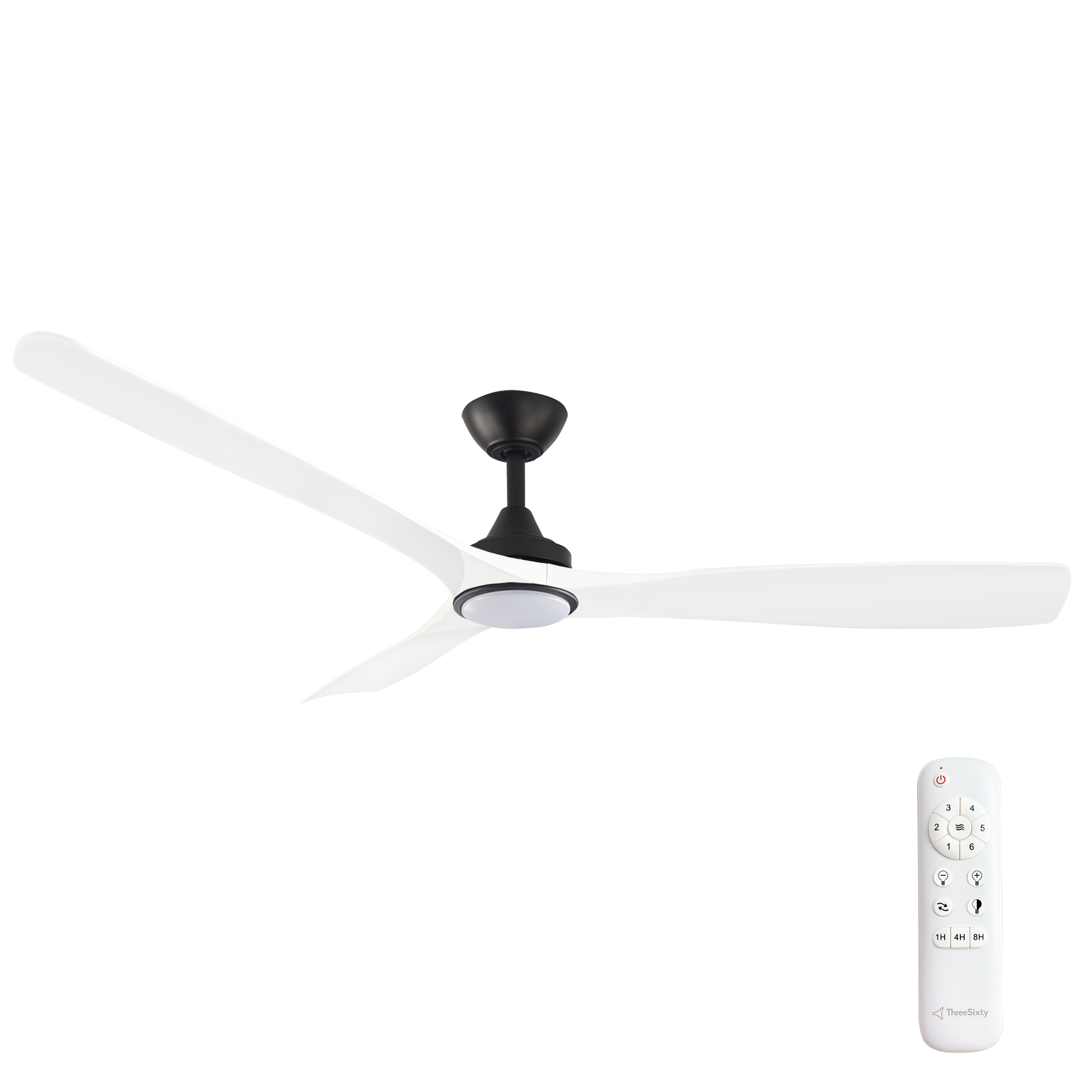 60" Spitfire DC Ceiling Fan in Black with White blades and 18W CCT LED Light