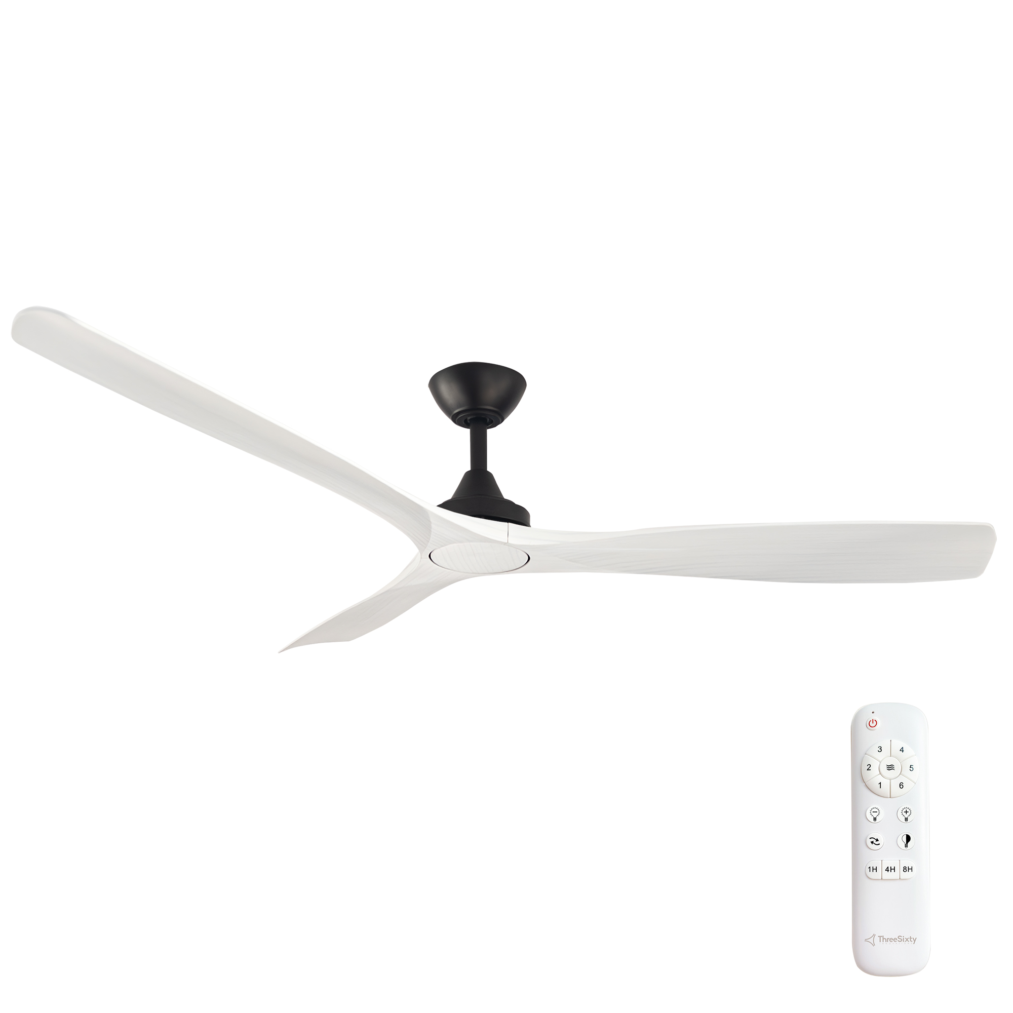 60" Spitfire DC Ceiling Fan in Black with White Wash blades