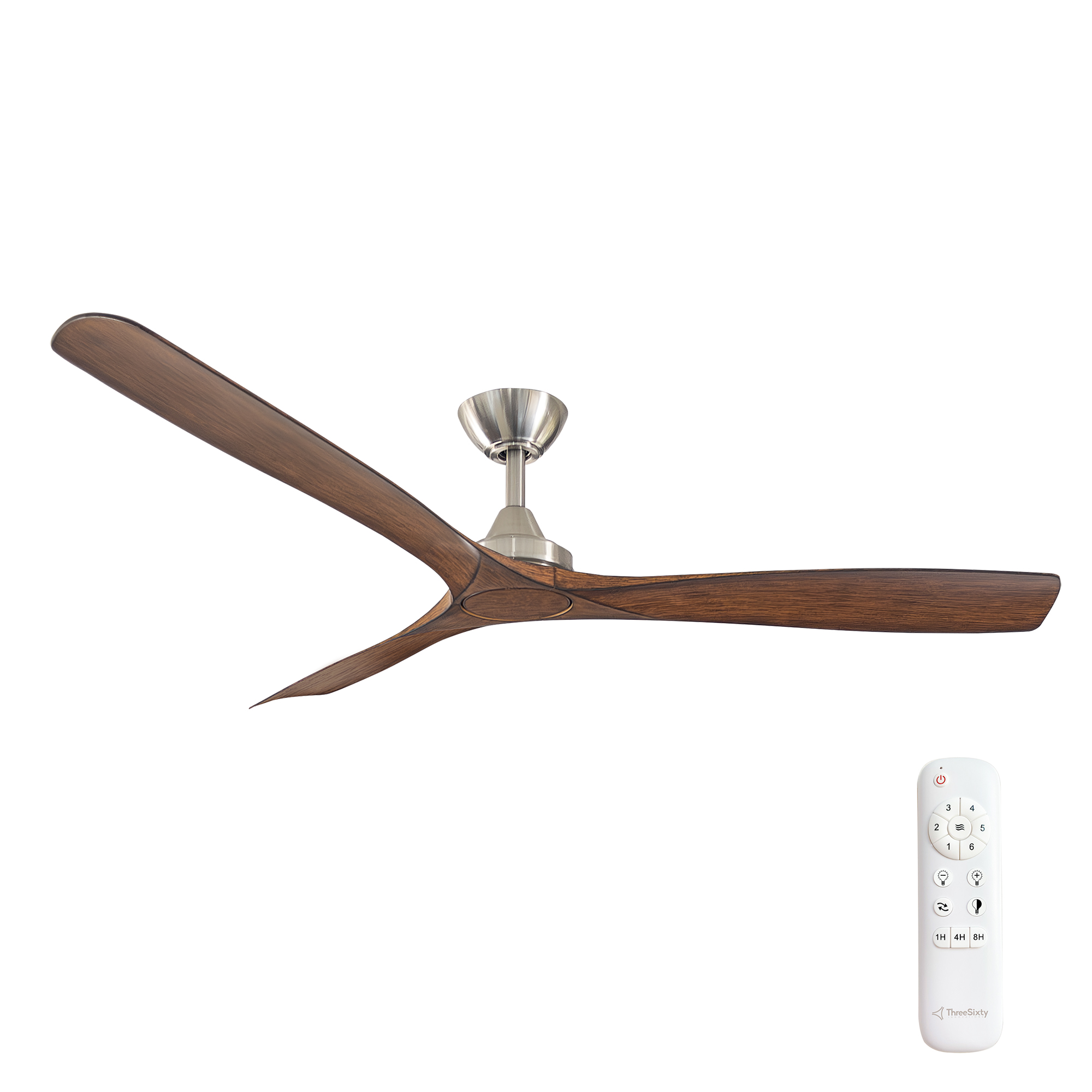 60" Spitfire DC Ceiling Fan in Brushed Nickel with Koa blades