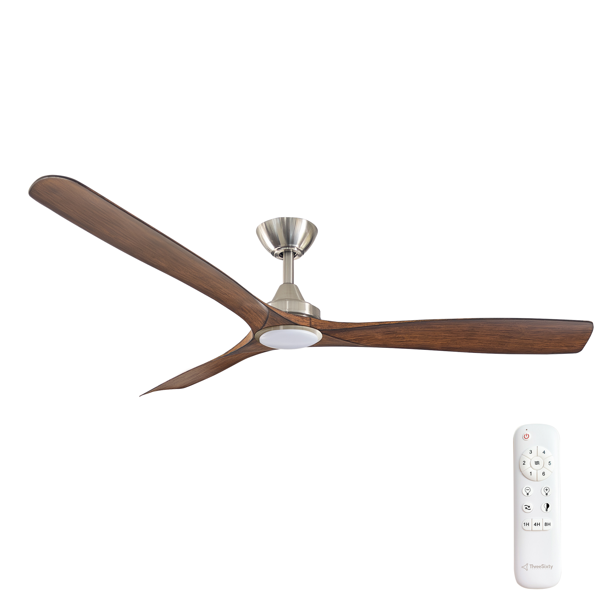 60" Spitfire DC Ceiling Fan in Brushed Nickel with Koa blades and 18W LED Light Kit