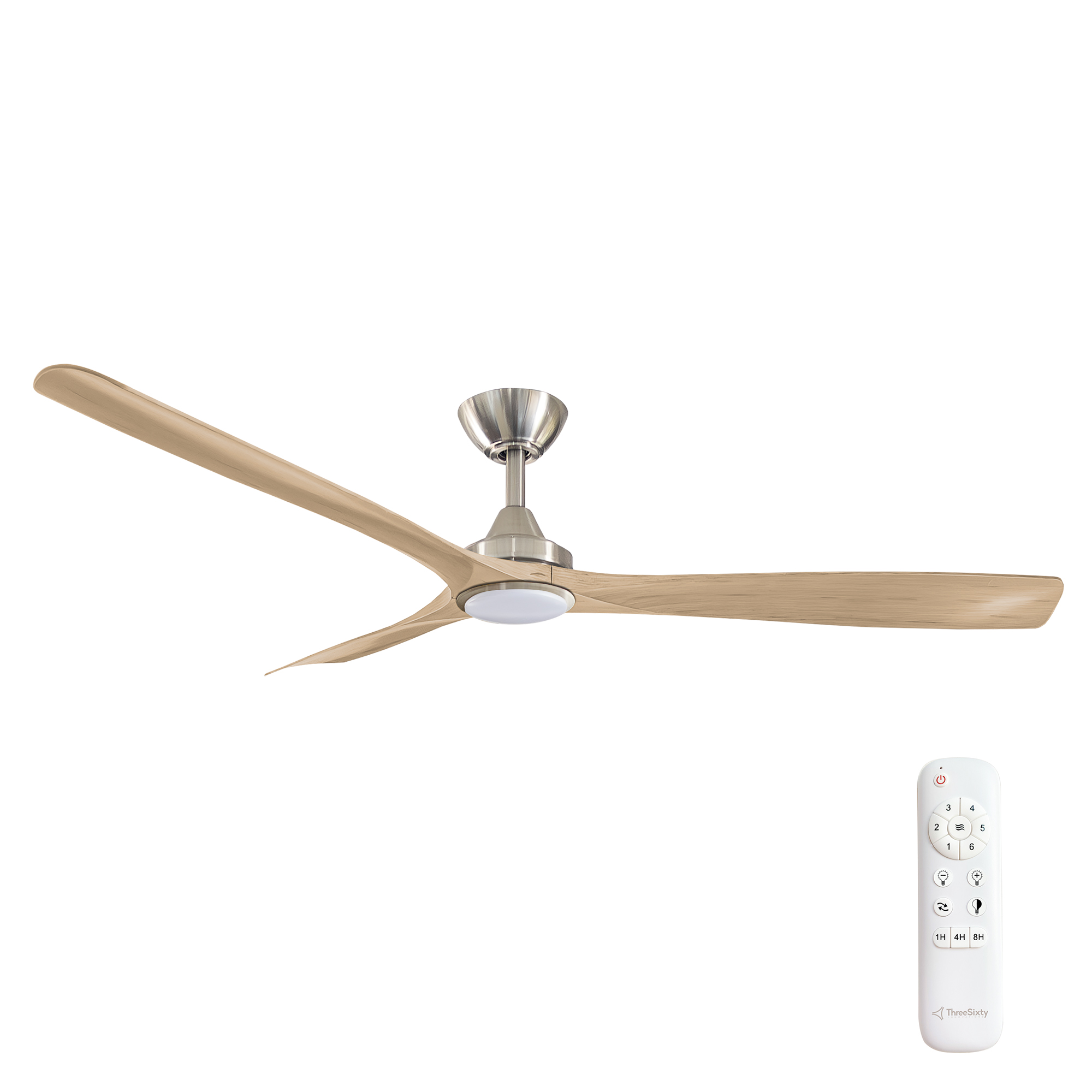 60" Spitfire DC Ceiling Fan in Brushed Nickel with Natural blades and 18W CCT LED Light
