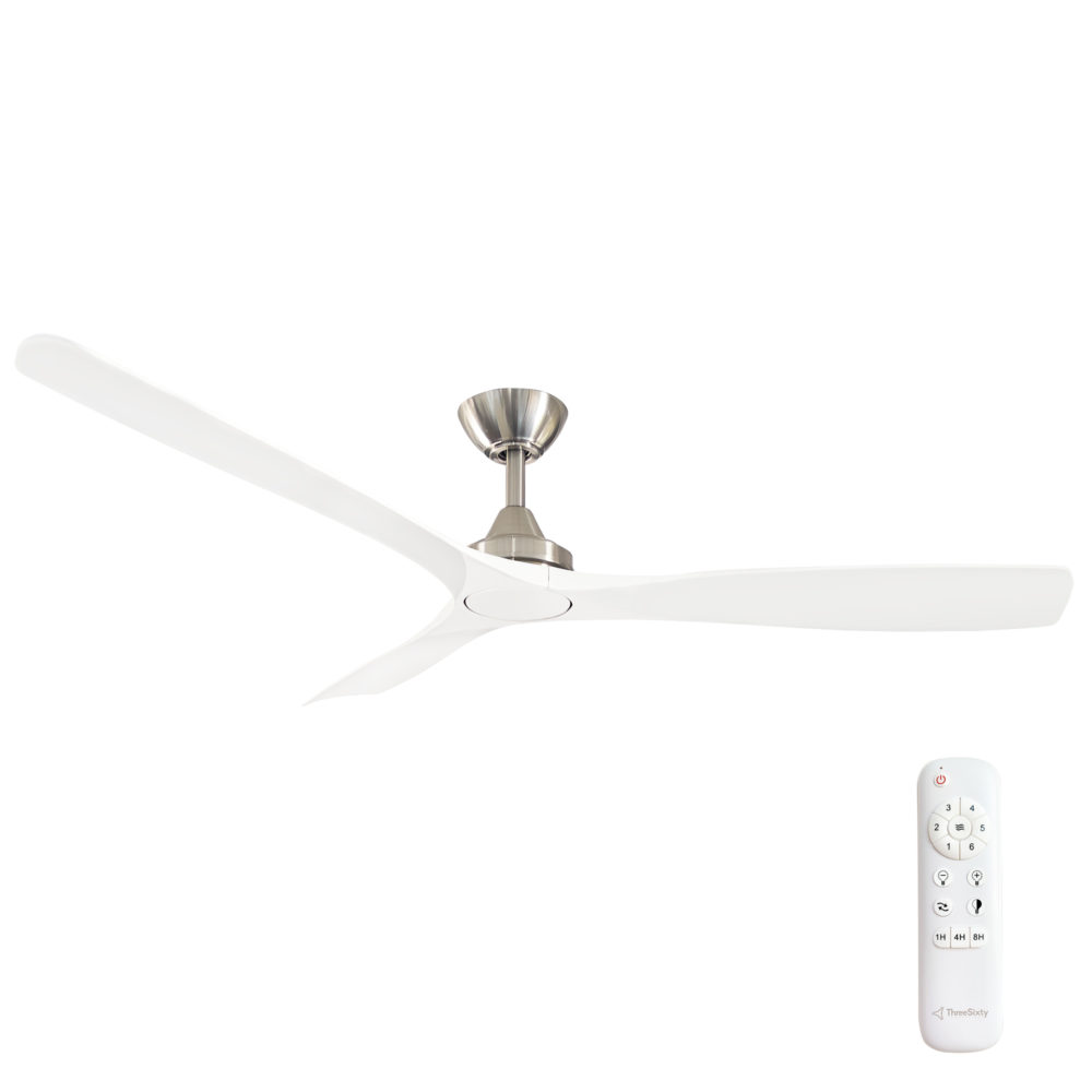 60" Spitfire DC Ceiling Fan in Brushed Nickel with White blades