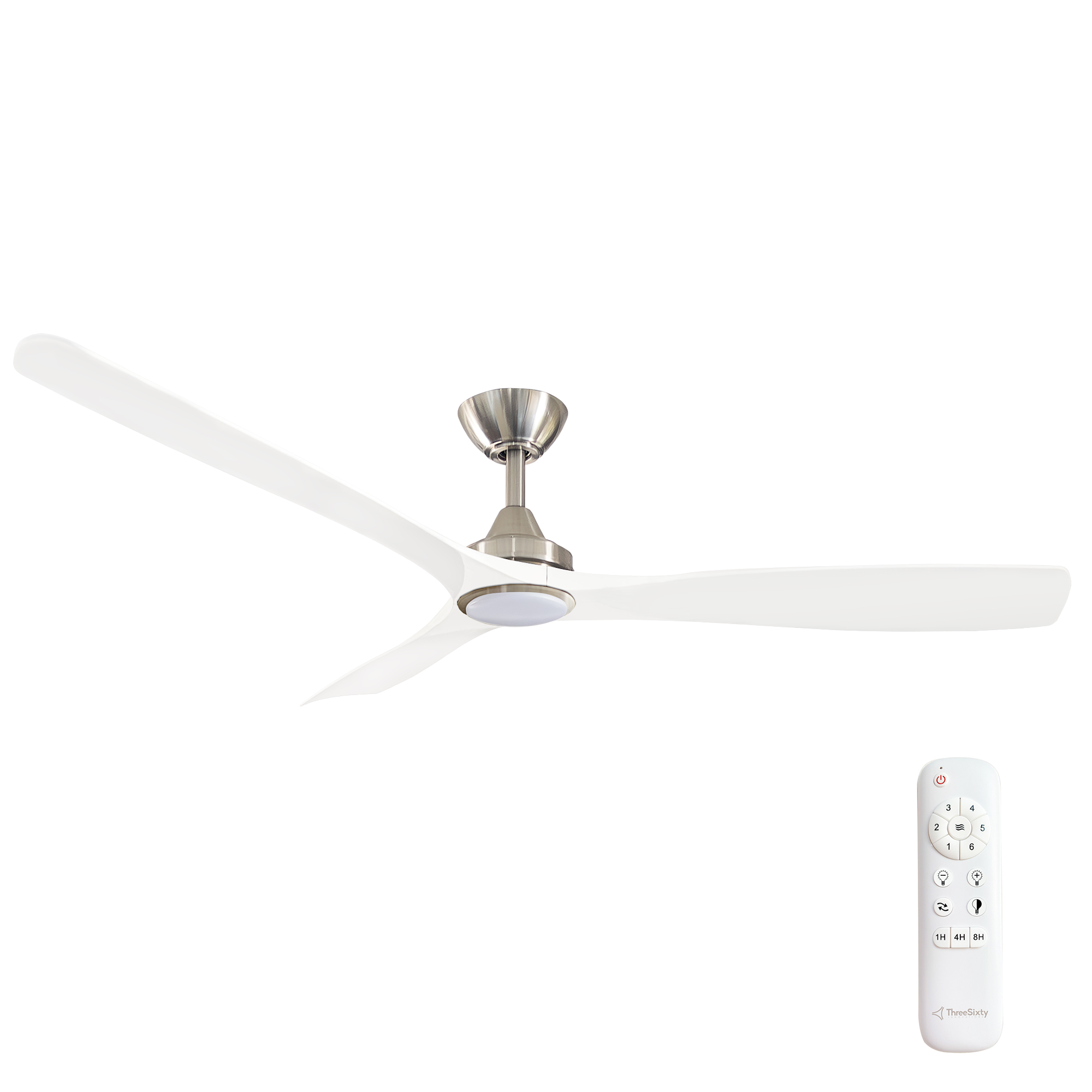 60" Spitfire DC Ceiling Fan in Brushed Nickel with White blades and 18W CCT LED Light