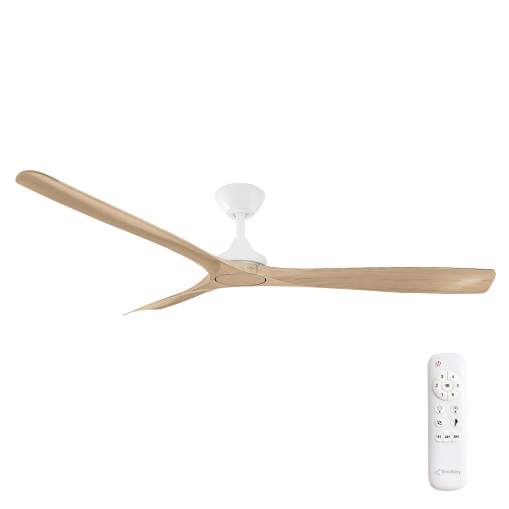 60" Spitfire DC Ceiling Fan in Matte White with Natural blades