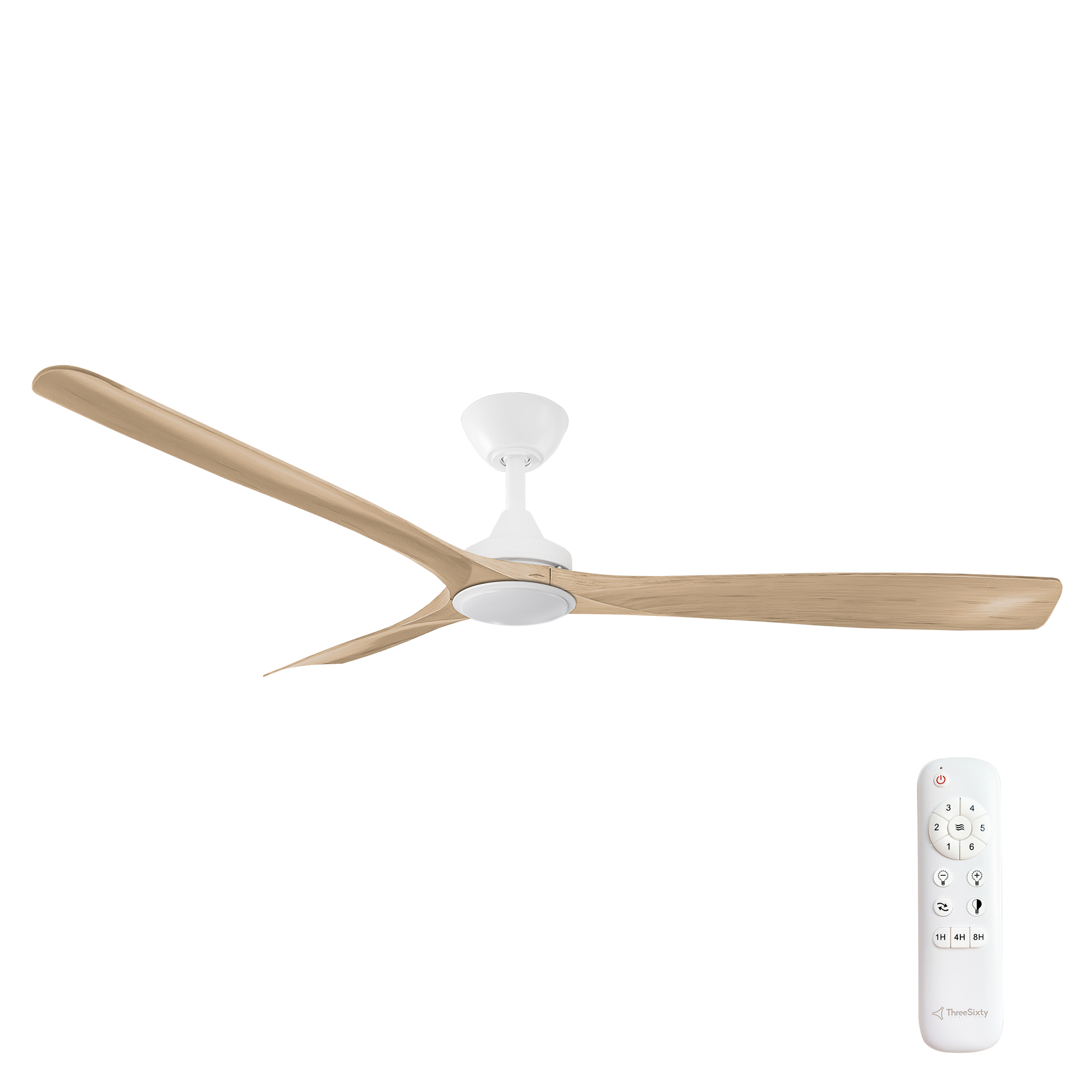 60" Spitfire DC Ceiling Fan in Matte White with Natural blades and 18W CCT LED Light