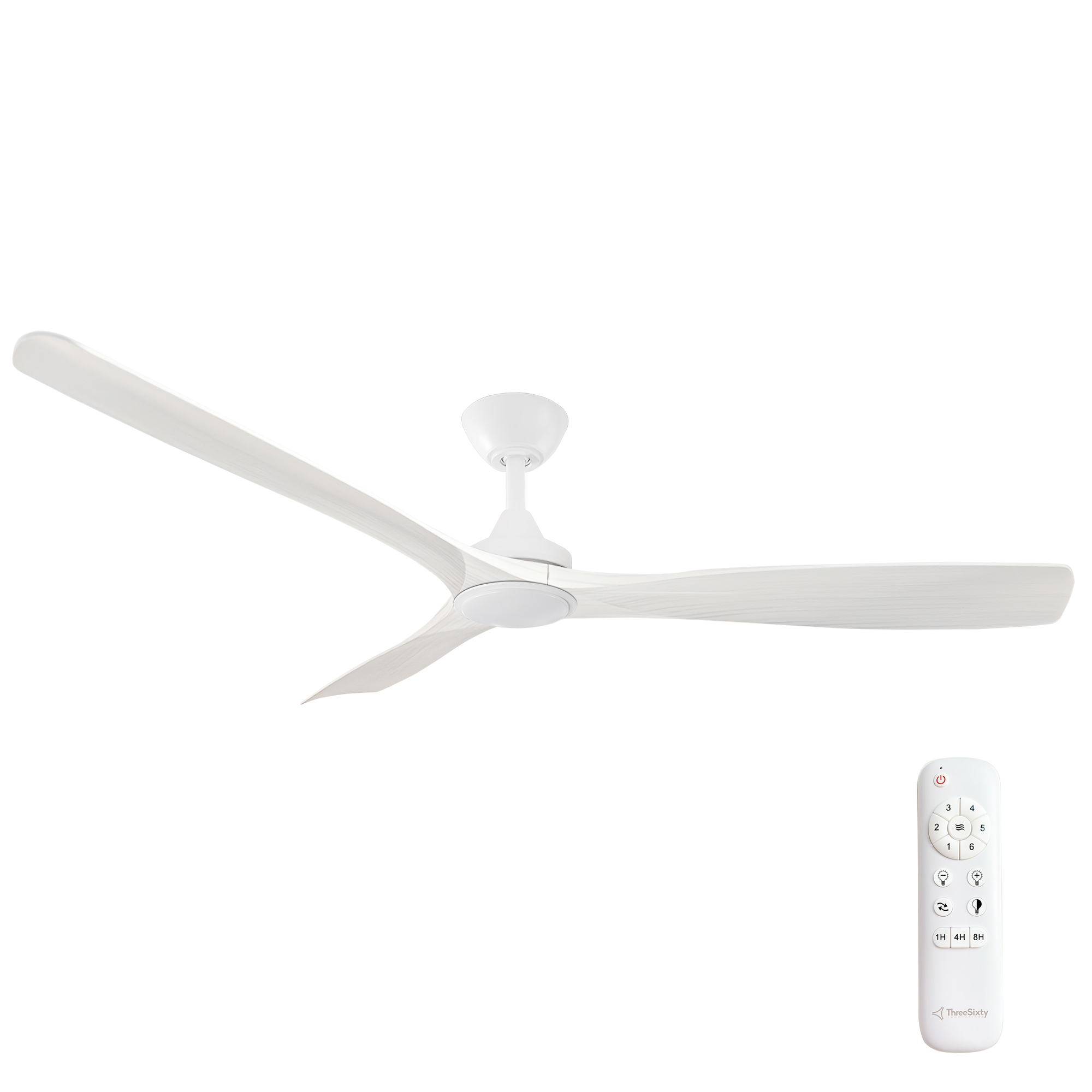 60" Spitfire DC Ceiling Fan in Matte White with White Wash blades and 18W CCT LED Light
