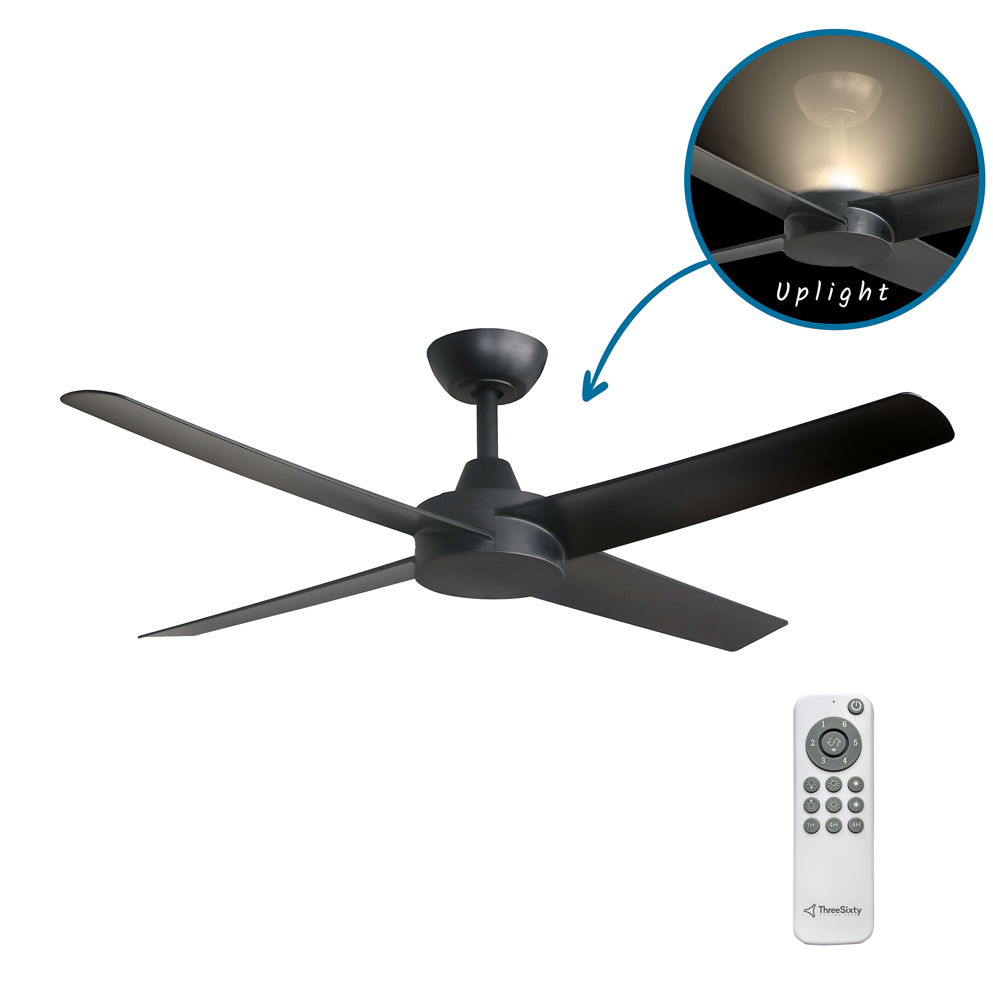 48" Ambience DC Ceiling Fan in Black with Built-in Uplight