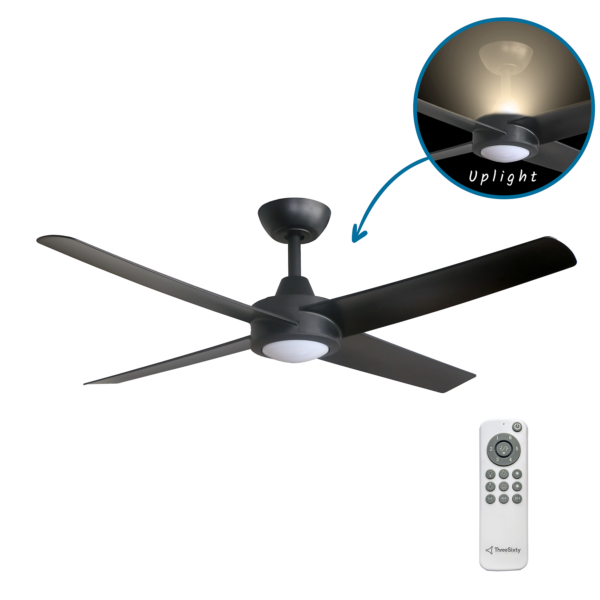 48" Ambience DC Ceiling Fan in Black with 17W LED Downlight and Built-in Uplight
