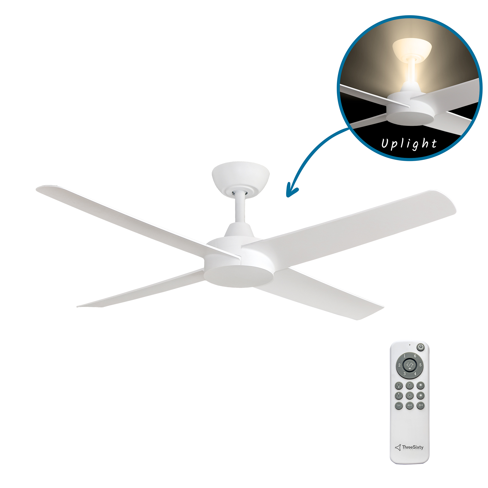 48" Ambience DC Ceiling Fan in White with Built-in Uplight