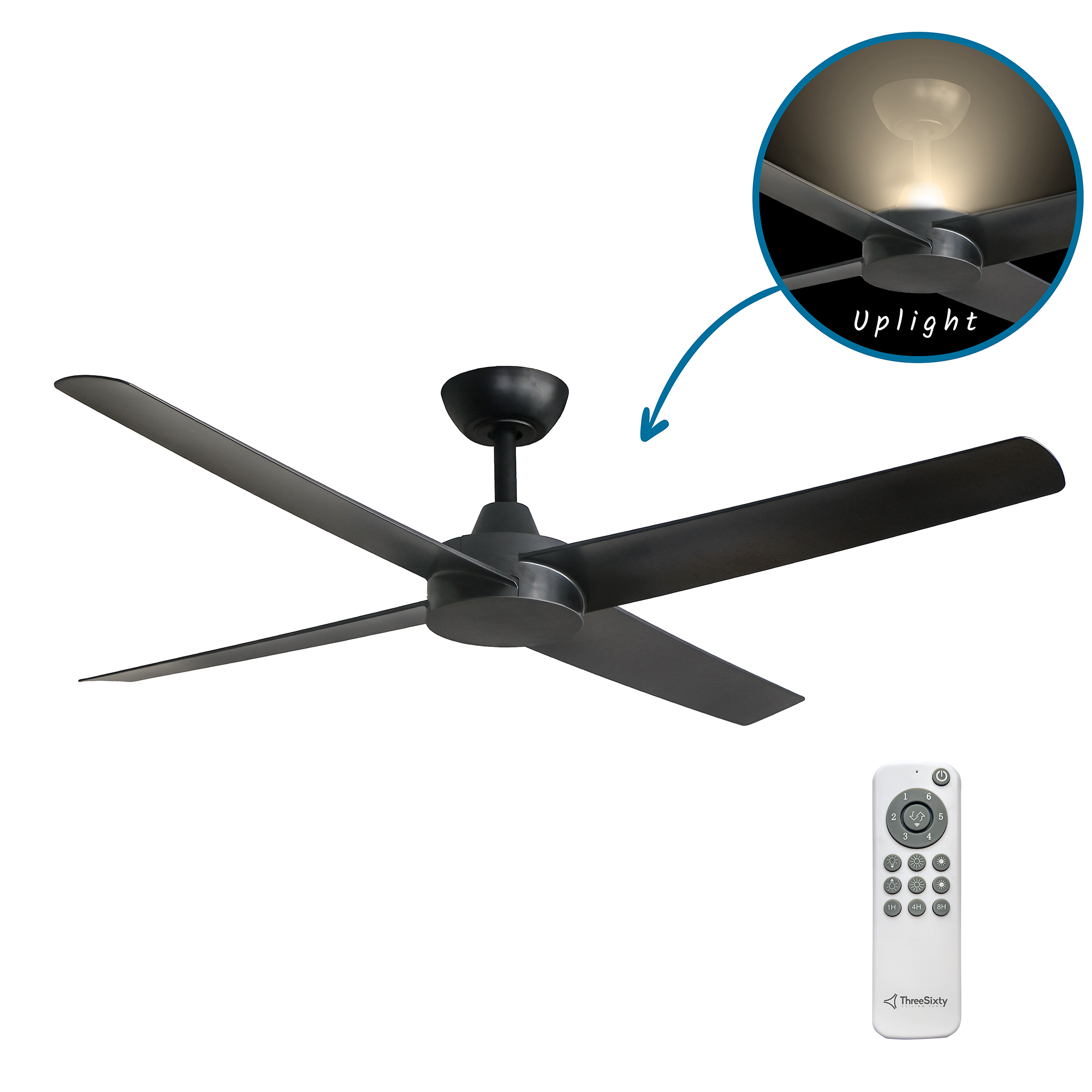 52" Ambience DC Ceiling Fan in Black with Built-in Uplight
