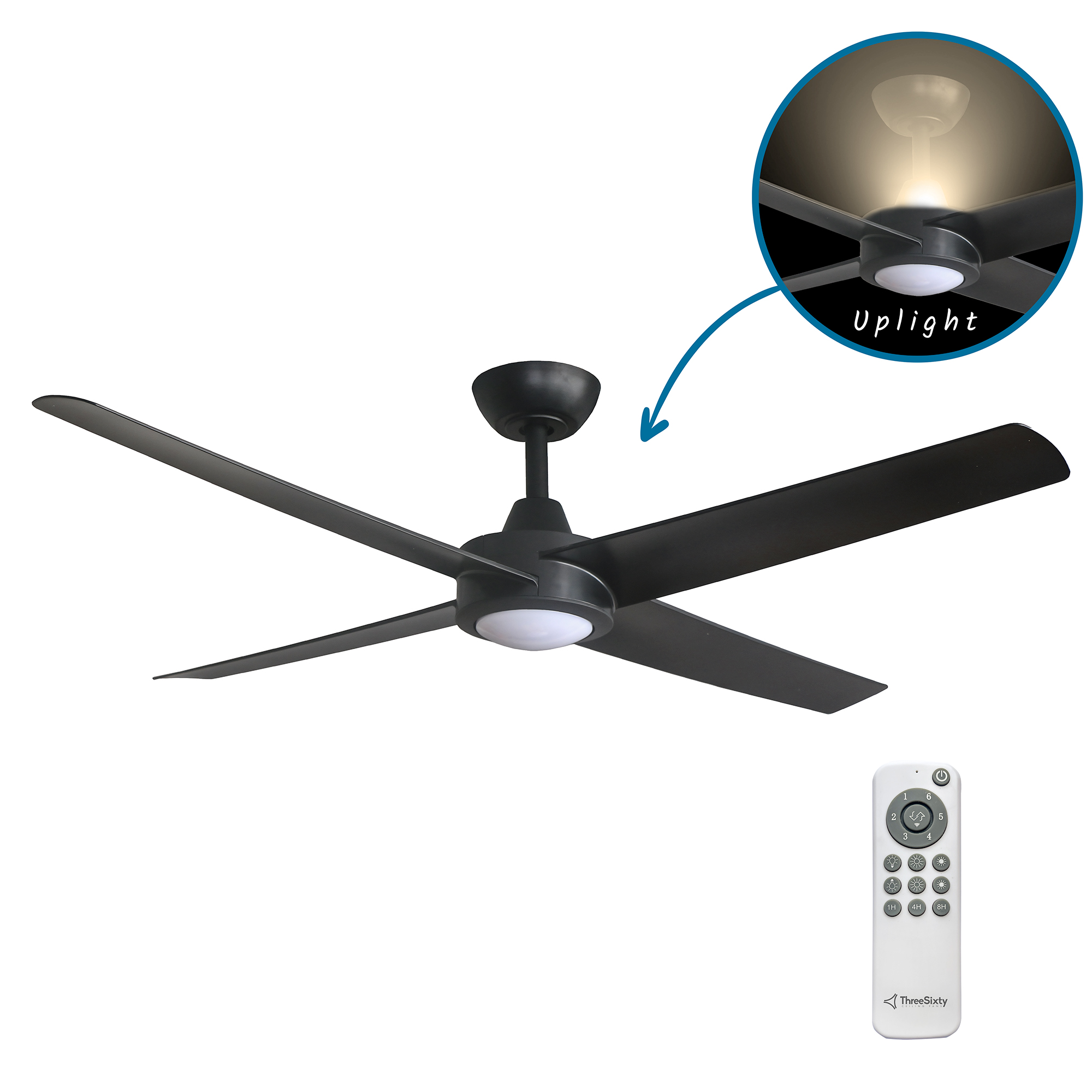 52" Ambience DC Ceiling Fan in Black with Built-in Uplight