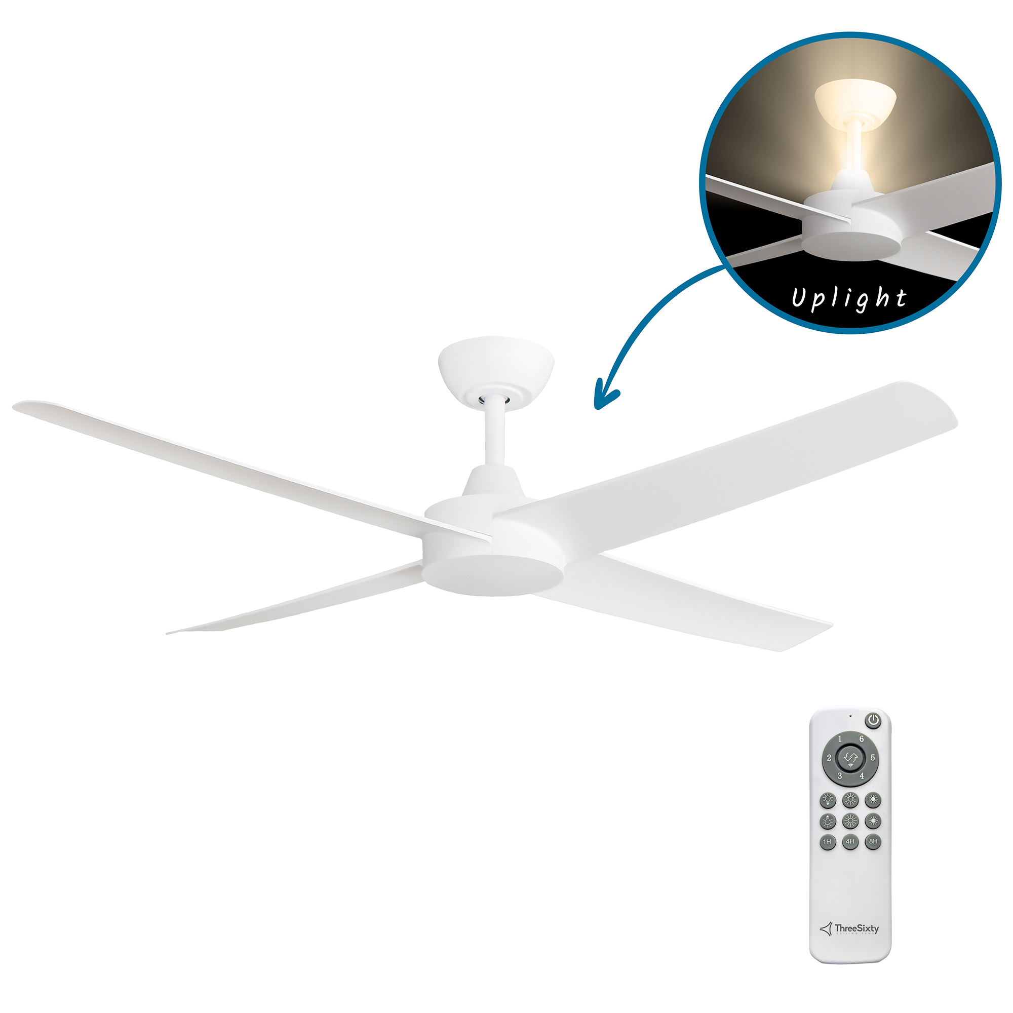 52" Ambience DC Ceiling Fan in Matte White with Uplight